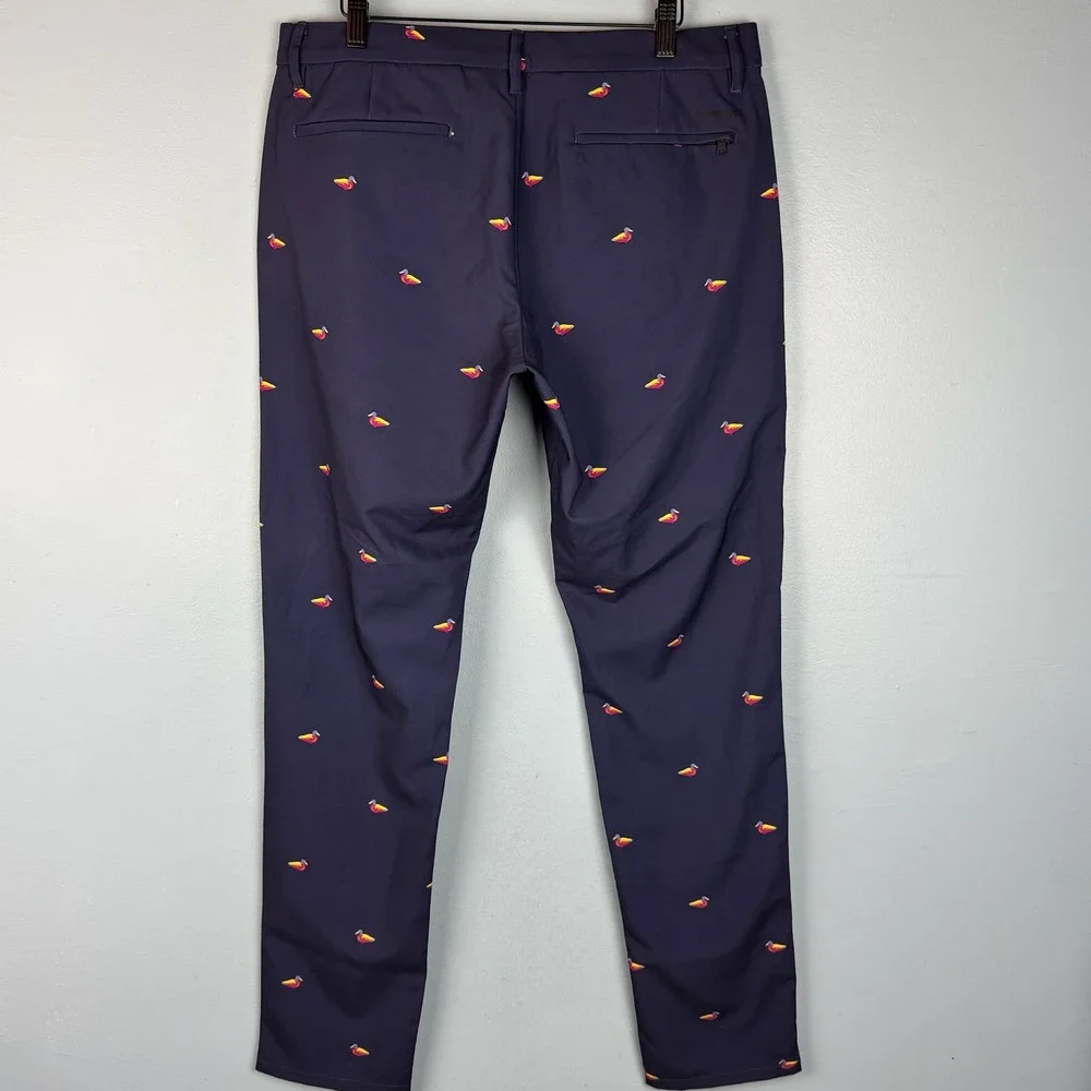 Bonobos Golf Men 33x31 Navy Blue Mallard Ducks Slim Taper Leg Performance Pants